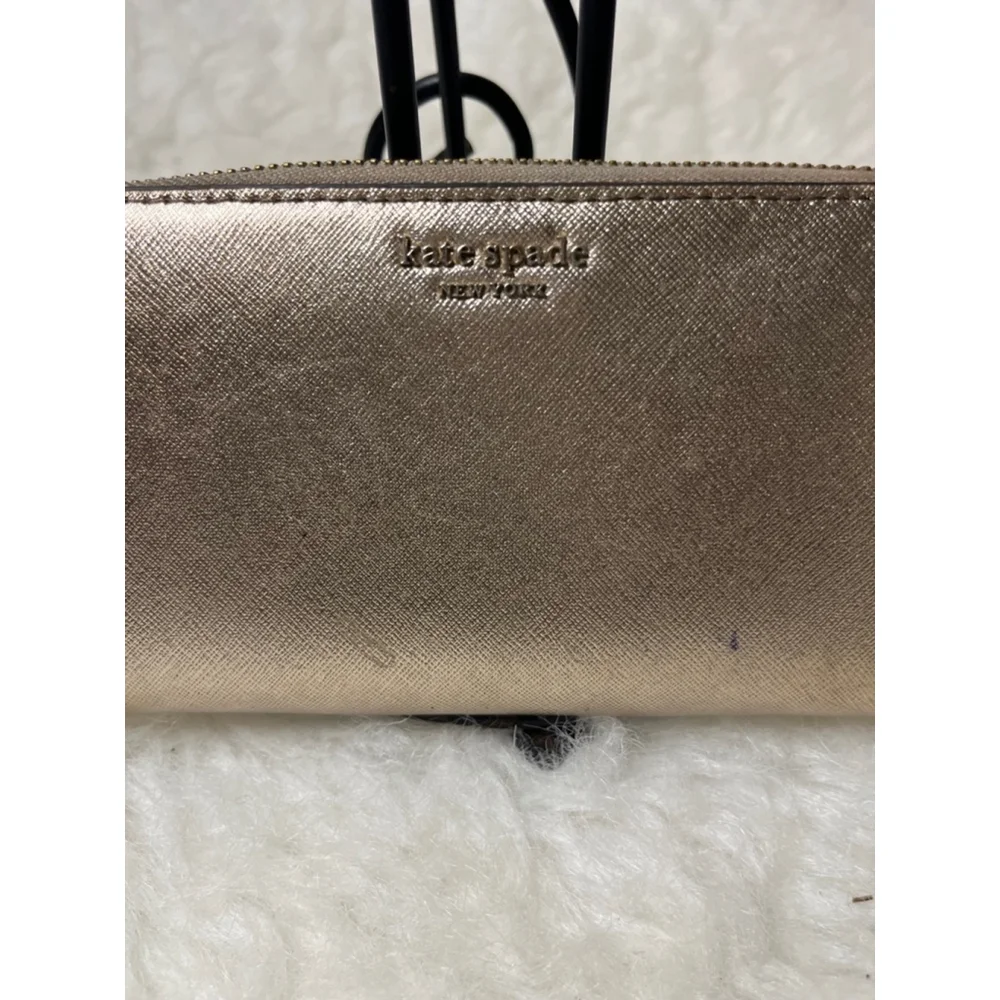 Kate Spade New York Metallic Gold Leather Spencer Zip Around Lacey Wallet
